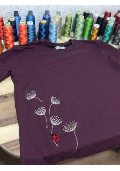 Yubistitch Tshirt Nakış İşlemeli Karahindiba- Penye- Bordo