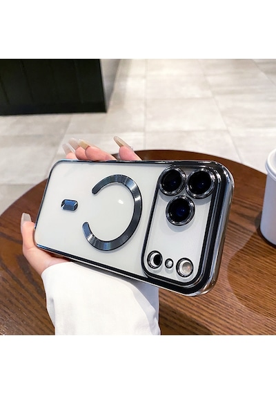 Apple Uyumlu iPhone 17 Pro Max İçin Magsafe İle Kılıf Kamera Lensli Korumalı Şeffaf Silikon Kapak Titanyum