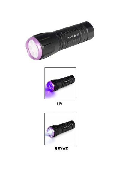 Ryuji Uv Ve Beyaz Renk 120 Lümen 10cm Pilli El Feneri Siyah