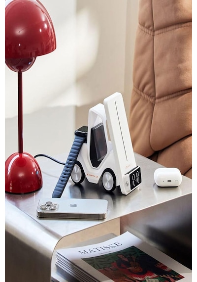 T20 15w 5'i 1 Arada Magsafe Kablosuz Şarj İstasyonu, Dijital Saatli Forklift Tasarım, İphone 16/15/14/13/12, Apple Watch, Airpods Uyumlu Masaüstü Hızlı Şarj Standı Siyah