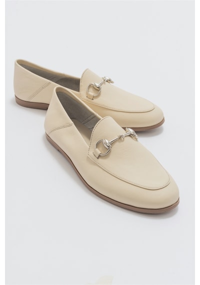 Luvishoes F03 Ekru Bej Cilt Deri Kadın Babet Bej - Ekru