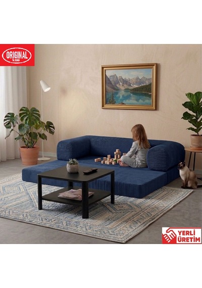 Pleasant K180x90 Sünger Kanepe Modüler Kadife Kumaşlı Koltuk Lacivert