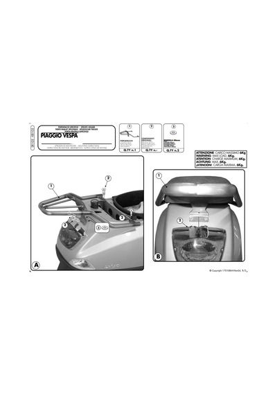 Gıvı Sr105 Pıaggıo Vespa Lx - S 50-125-150 05-14 Arka Çanta Taşıyıcı Tek Renk