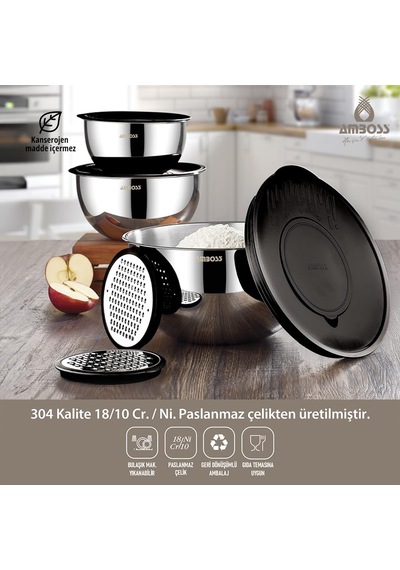 Bake With Love 10 Parça Karıştırma Kabı &amp Döküm Kek Kalıbı - Siyah Diğer