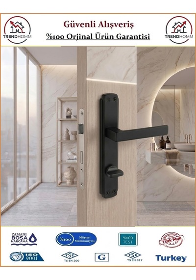 Grossavm Lama Aynalı Wc Banyo Kapı Kolu - Mat Siyah - Wc Sağ