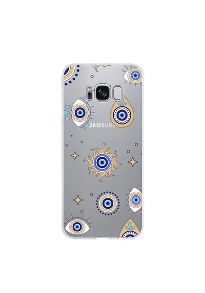 Samsung Galaxy S8 İle Uyumlu 1mm Slim Fit Nazar Boncuğu 5 Baskılı Şeffaf Kılıf Şeffaf