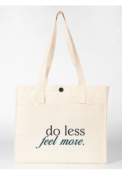 Do Less Feel More - Ön Cepli Lux Kanvas Çanta Bej