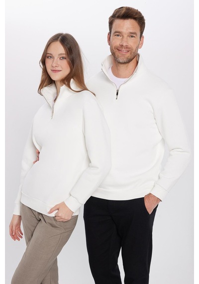 Tudors Unisex Relax Fit Rahat Kesim Pamuklu İçi Polarlı Yarım Fermuarlı Beyaz Dik Yaka Sweatshirt-31443 Beyaz Tudors Unisex Relax Fit Rahat Kesim Pamuklu İçi Polarlı Yarım Fermuarlı Beyaz Dik Yaka Sweatshirt-31443 Beyaz