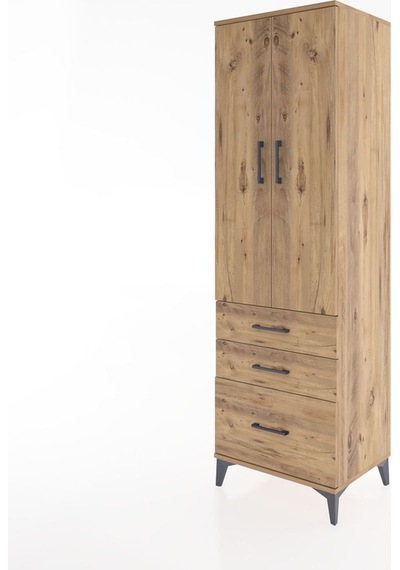 Hyperion Dolap 4 Raflı 3 Çekmeceli 2 Kapaklı 60x44x195 Çam-çam Çam