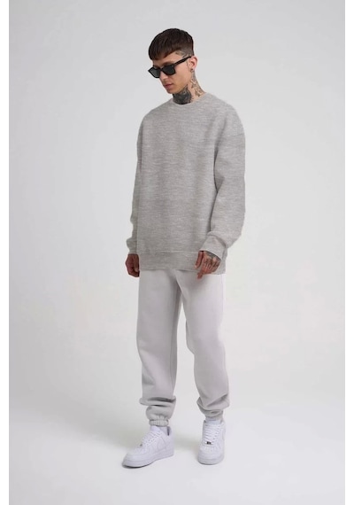 Unisex Biskilet Yaka Üç İplik Sweatshirt - Gri Gri