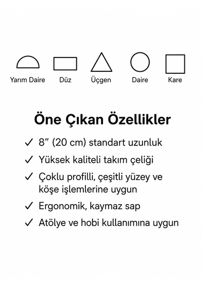 5 Li Eğe Seti 8 Düz, Yuvarlak, Kare, Üçgen Ve Yarım Yuvarlak Metal Eğeler