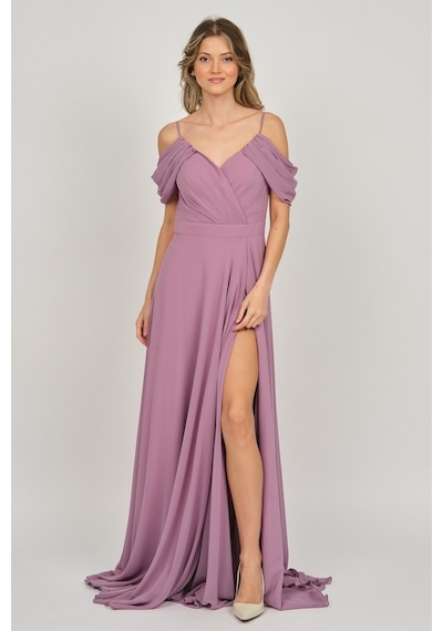 Lilas Xxl Kadın Derin Yırtmaçlı Uzun Abiye Elbise 5481027 Gül Kur Gül Kurusu