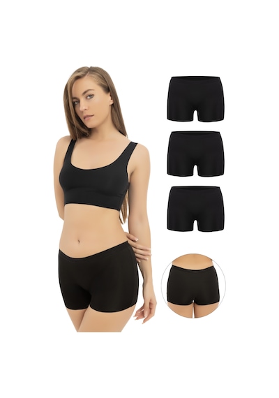 Basic Lazer Kesim Dikişsiz Kadın Boxer Külot 3'lü Paket Siyah Siyah