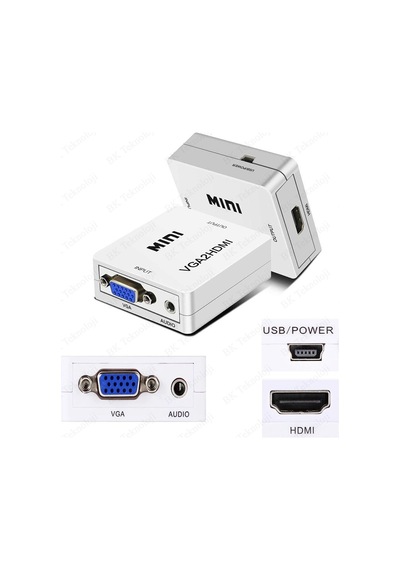 Mini VGA to HDMI Çevirici Dönüştürücü Adaptör Ses Destekli
