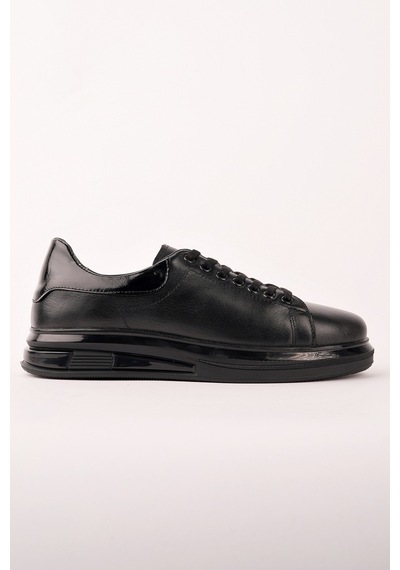 Muggo Hudson Hakiki Deri Erkek Kalın Taban Bağcıklı Günlük Casual Sneaker Siyah