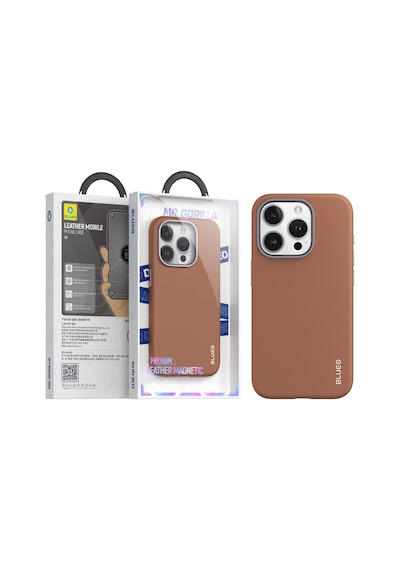 Apple Uyumlu iPhone Blueo 15 Pro Max Kahverengi Premium Deri Telefon Kılıf.