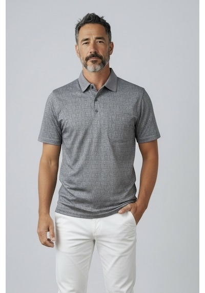 Erkek Simenti Yakalı Cepli Desenli Açık Lacivert Tshirt