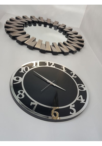 Ayna Denizi Silver Matris Black Model Gümüş Siyah Renk 50 CM Dekoratif Aynalı Duvar Saati Gümüş - Siyah