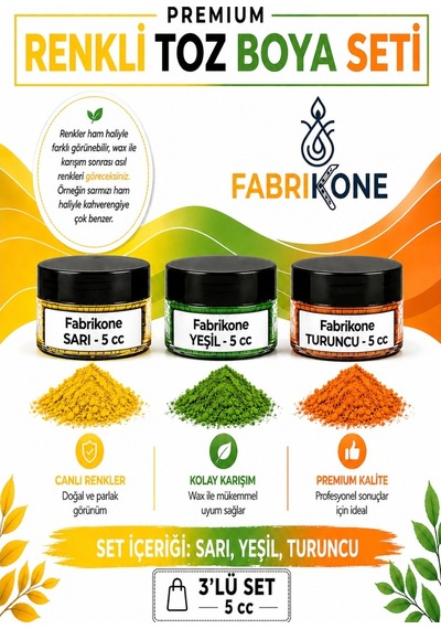 3'lü Set Premium Parafin Soya Wax Toz Mum Boyası Hobi Seti - 5 Cc Sarı, Yeşil, Turuncu Bkfab3sryt5g Karışık
