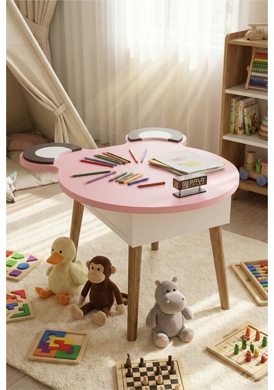 Çocuk Masası Happy Face 50 60 48 CM Oyun - Boyama ve Etkinlik Masası Pembe