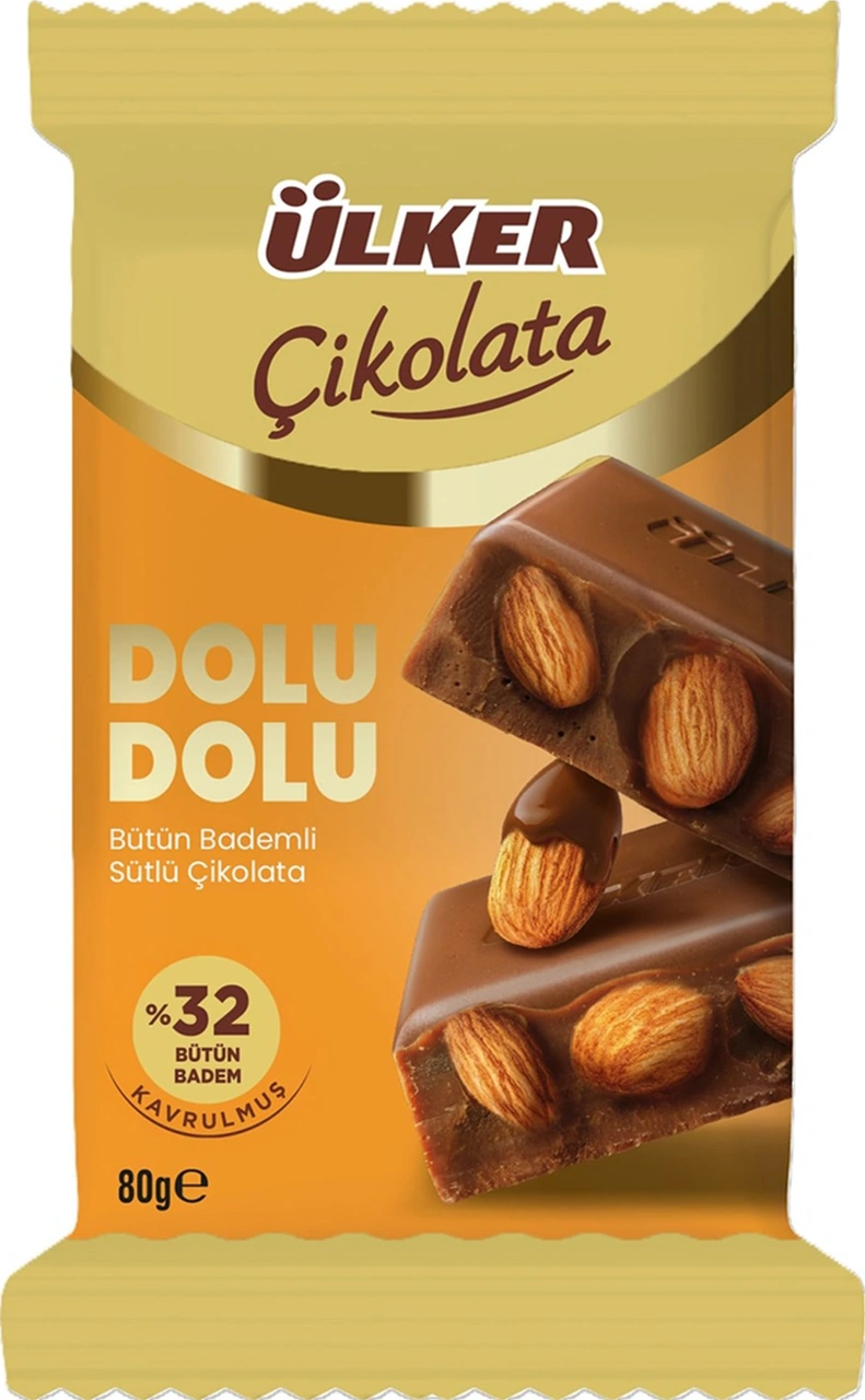 Ülker Dolu Dolu Sütlü Bütün Fındıklı Ve Bademli Çikolata 80 Gr 2 Li