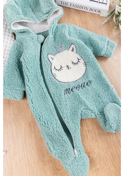 Babymod Kedi Figürlü Peluş Welsoft Kız/erkek Bebek Tulum Yeşil
