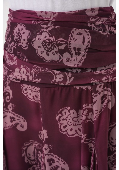 Bigdart Kadın Desenli Şifon Etek 8057 - Bordo