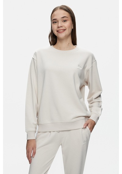 Ucla Sunnıva Bej Bisiklet Yaka Nakışlı Loose Fit Kadın Sweatshirt Bej