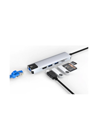 Type-c Çoklu Port Hub 4k Hdmı, Usb, Ethernet, Sd Ve Tf Kart Okuyucu