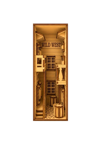Wild West Diorama Book Nook Ahşap Maket Seti Dıy Miniatür Vahşi Batı Peri Led'li Kitaplık Dekoru