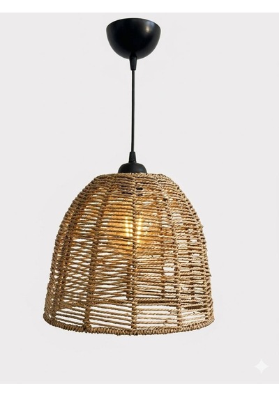 Goa Organik El Örmesi Avize - Bambu İpli Modern Sarkıt 30 Cm E27 Duy Ahşap