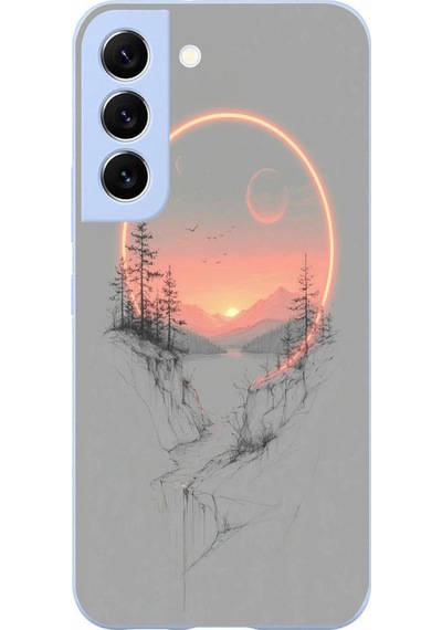 Samsung Galaxy S22 Uyumlu Günbatımı Mermer Desenli Baskılı Silikon Kılıf Renkli
