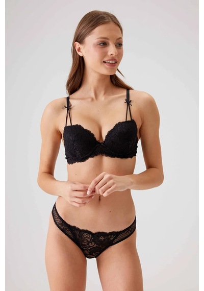 Pierre Cardin Kadın Balenli Destekli Push Up Sütyen Takımı Siyah