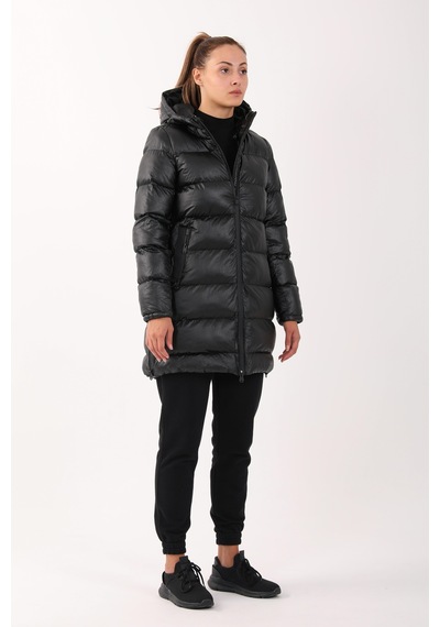Maraton Sportswear Regular Kadın Kapşonlu Uzun Kol Basic Siyah Parka 21283 Siyah