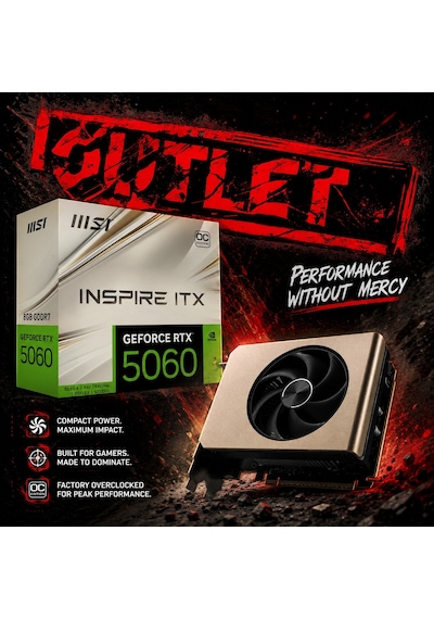 Msı Vga Geforce Rtx 5060 8g Inspıre Itx Oc Rtx5060 8gb Gddr7 128b Dx12 Pcıe 5.0 X16 3xdp 1xhdmı