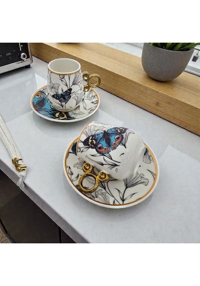 Sudedi Home Floral Renkli Yaldızlı 6 Kişilik Kahve Fincan Takımı Çok Renkli
