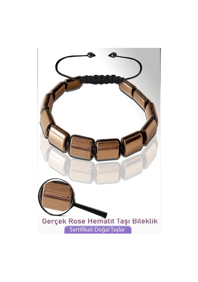 Sertifikalı Kare Model Gerçek Rose Hematit Taşı Bileklik - Ayarla Çok Renkli