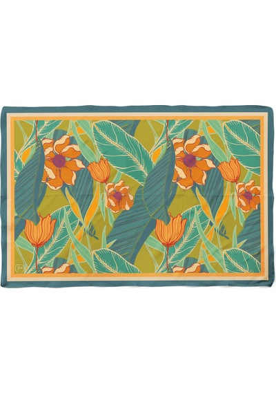Orange Flover Desen İç Göstermeyen Saten Pareo Çok Renkli