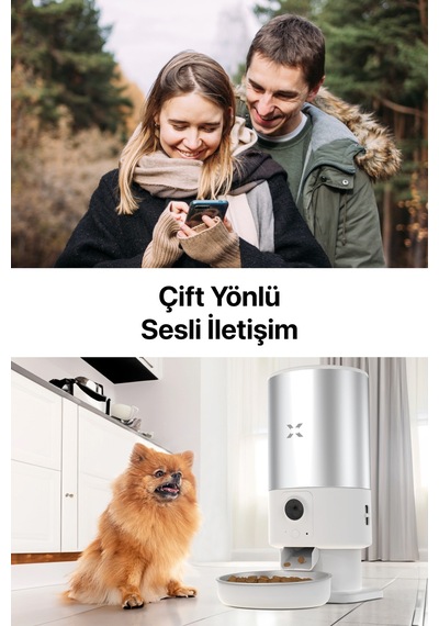 Akıllı Kedi Besleme Set Kamera Sesli Çelik Hazne Kedi Mama Kabı, Kablosuz Otomatik Su Pınarı Şarjlı