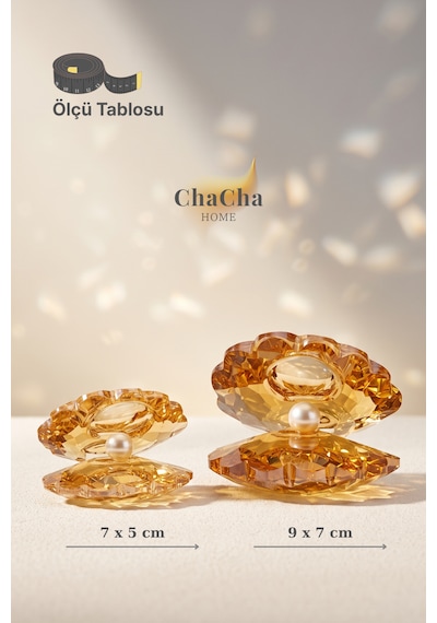 Chacha Home Oceana Pearl 2'li Kristal İncili İstiridye Obje Seti 9x7 Cm & 7x5 Cm - Lüks Cam Dekoratif Masa Üstü Biblo Ball