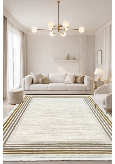 4 Metrekare - 6 Metrekare Bambu Tarz Modern Salon Oturma Odası Mutfak Halısı Antialerjik Gold 7280gold