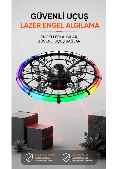 Int-m18 Ufo Drone Led Işıklı Hd Kameralı Drone Uzaktan Kumandalı