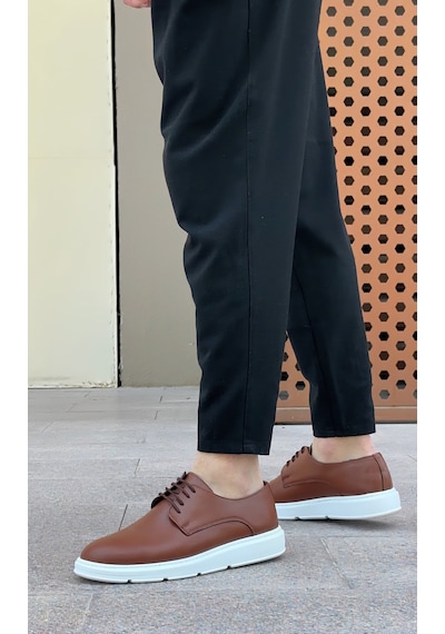 Ba0003 Bağcıklı Klasik Taba Beyaz Kalın Taban Casual Erkek Ayakkabı Taba