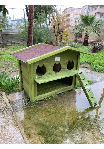 Pati Emlak Ahşap Mamalıklı Kedi Evi Pati Emlak Dış Mekan Kedi Kulübesi