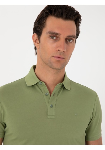 Açık Yeşil Slim Fit Polo Yaka Pamuklu Basic T-shirt Acık Yesıl