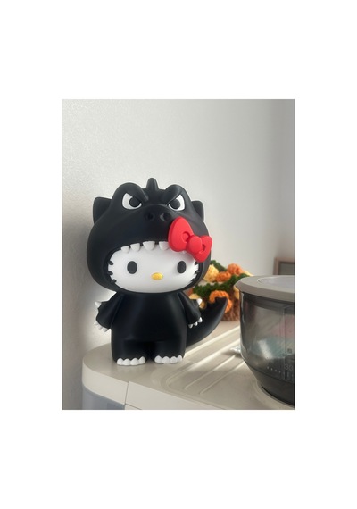 Godzilla X Hello Kitty Temalı 3d Baskı Dekoratif Figür Siyah Tasarım Biblo