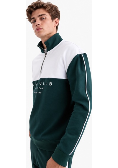 We&me Boxy Fit Gömlek Yaka Sporcu Erkek Sweatshirt Yeşil