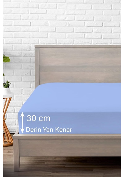 Ranforce Mavi Pamuklu Tek / Çift Kişilik Battal Tam Kenar Lastikli Çarşaf 14 Renk Fıtted Mavi