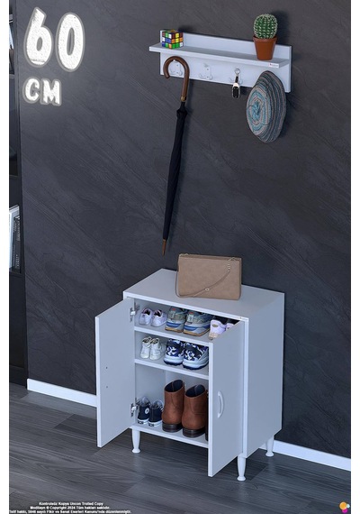Aura Portmanto Vestiyer Ayakkabılık 2 Raf 3 Bölme 3 Kancalı Askılı Dar Alan Çok Amaçlı Dolap 60 Cm Aura Portmanto Vestiyer Ayakkabılık 2 Raf 3 Bölme 3 Kancalı Askılı Dar Alan Çok Amaçlı Dolap 60 Cm