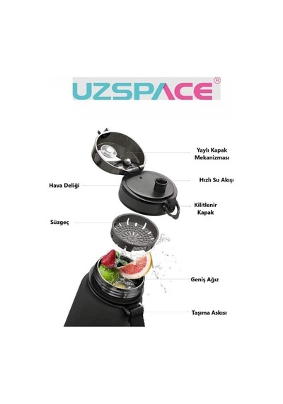 Uzspace Snatch Tritan Su Matarası - 800ml Okyanus Mavisi Çok Renkli